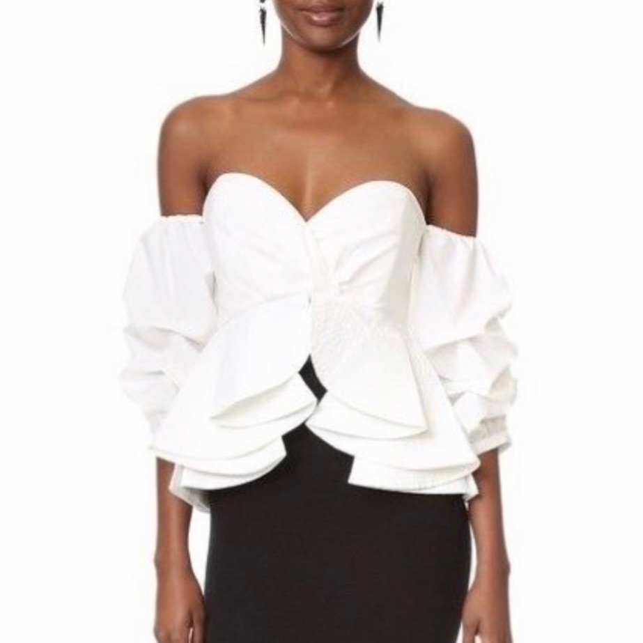 New No Tags White Ruffle Of Shoulders Top
